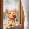 Niedliche Orange Katze Rosen Balkon Glasfenster Heimhintergrund Verschönerung Fensteraufkleber