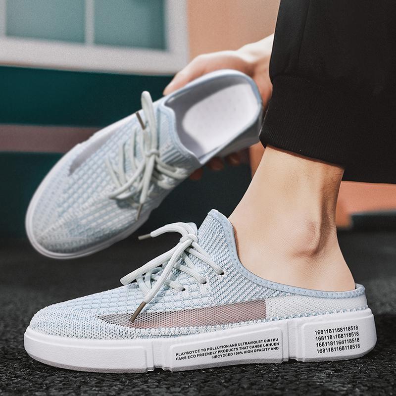 Trendy Breathable Antimicrobial Men's Mesh Shoes 2025 Summer Slip-On Backless Canvas Slide Sandals
