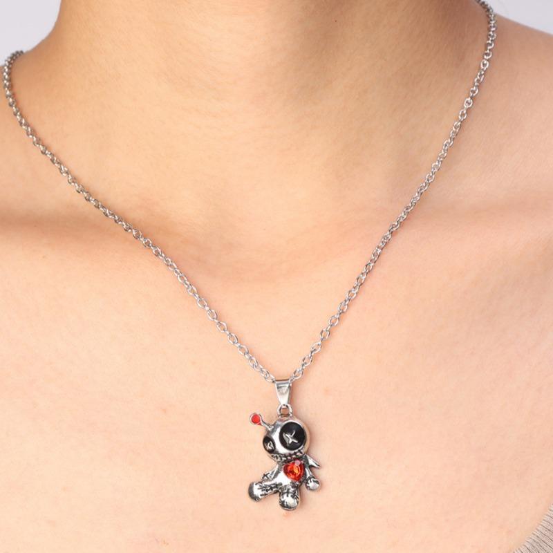 Halloween Gothic Curse Doll Necklace Cartoon Dark Style Terror Doll Silvery Necklace Create Festival Horror Atmosphere Jewelry