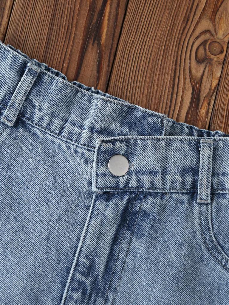 Single-piece fashionable, simple, retro ripped denim skirt for older girls, new spring/summer style.