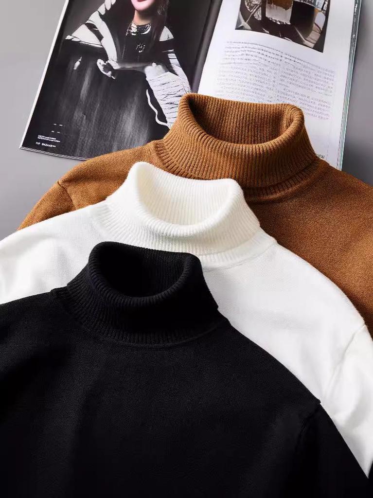 Trendy Herentrui met Hoge Hals, Dik Gebreid, Dubbele revers, Koreaanse Stijl