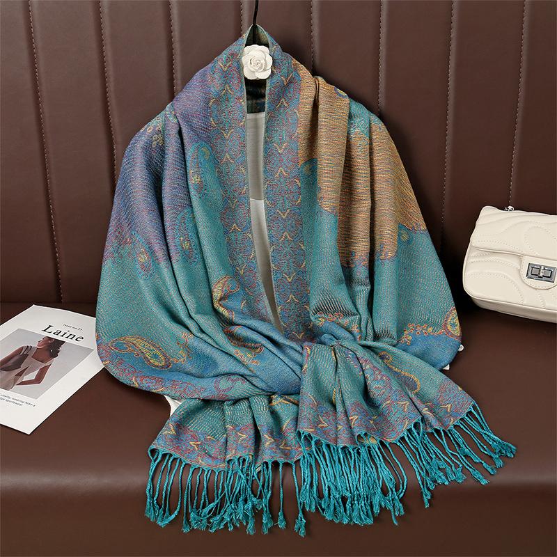 Paisley Pashmina Shawl Scarf Women Jacquard Cashew Printed Scarves Flowers Borders Female Tassel Blanket Wraps Ethnic Shawls