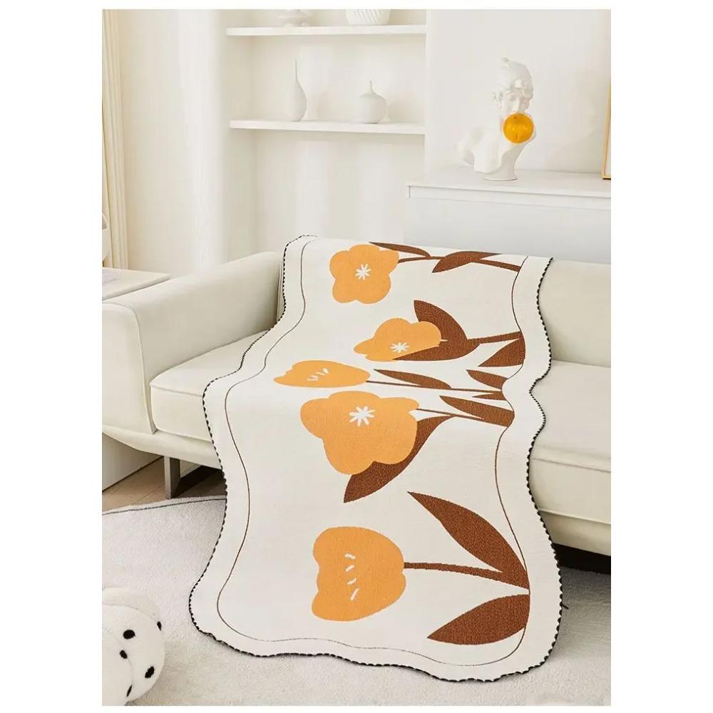 

Подушка для дивана с волнистым краем Высококачественный всесезонный универсальный чехол для дивана из шенилла С принтом Неправильное диванное полотенце Рисунок тюльпанов 90x90cm 1pcs