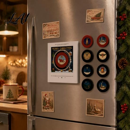 Interactive Music Theme Gift Programmable Vinyl Record Player Fridge Magnet with 9 NFC Records Retro Aesthetic Magnetic Personalized Sound