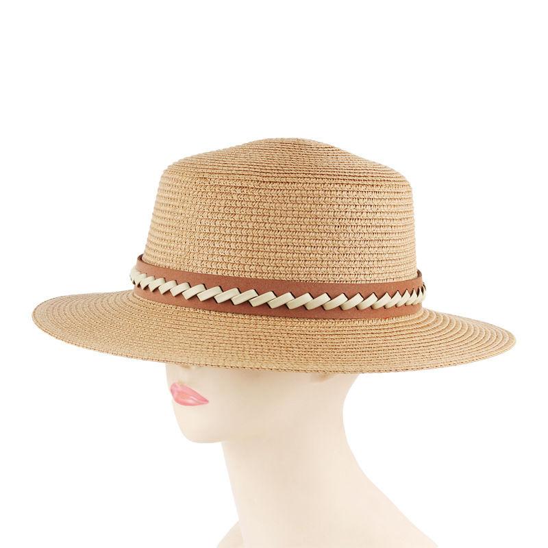 Summer Women's Straw Hat Outdoor Simple Leisure Sunshade Hat Dome Top Hat Flat Top Straw Weaving Hat