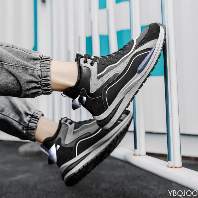 New Men's High Top Warm Thick Sole with Plush Dad Shoes, Versatile Sports Men's Casual Color Blocked Vulcanized Cotton Shoes