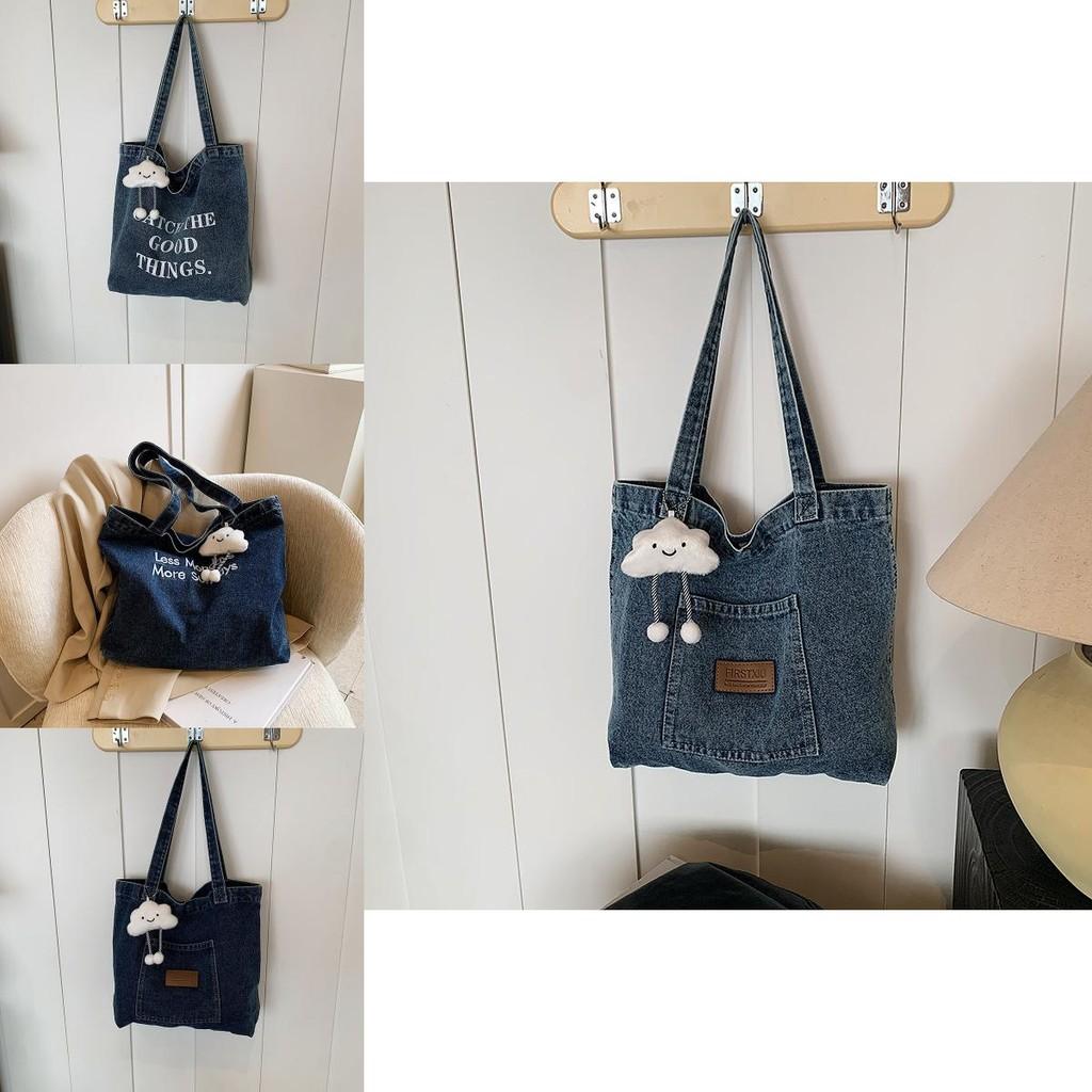 Fashionable Medium Sized Denim Tote Bag With Unique Stitching Details For Everyday Use