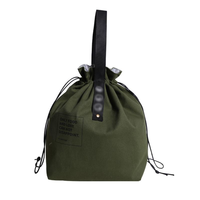 Insulation  Meal  Bag Canvas Japanese Style Simple Waterproof Drawstring Lunch Handbag