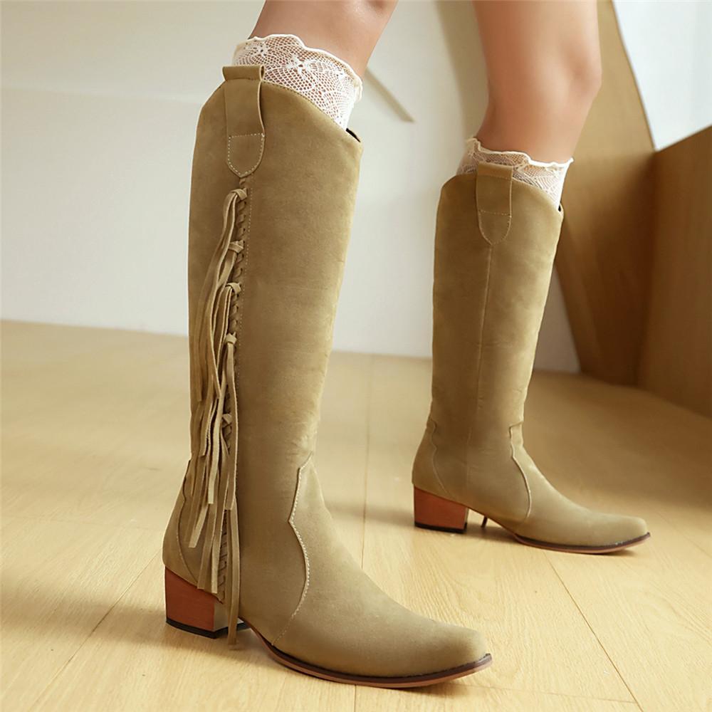 Fashion Women Winter New Simple Solid Color Thick-soled High Boots 2025 Fashion Tassel Cowboy Boots Design Casual Ladies Formal Boots