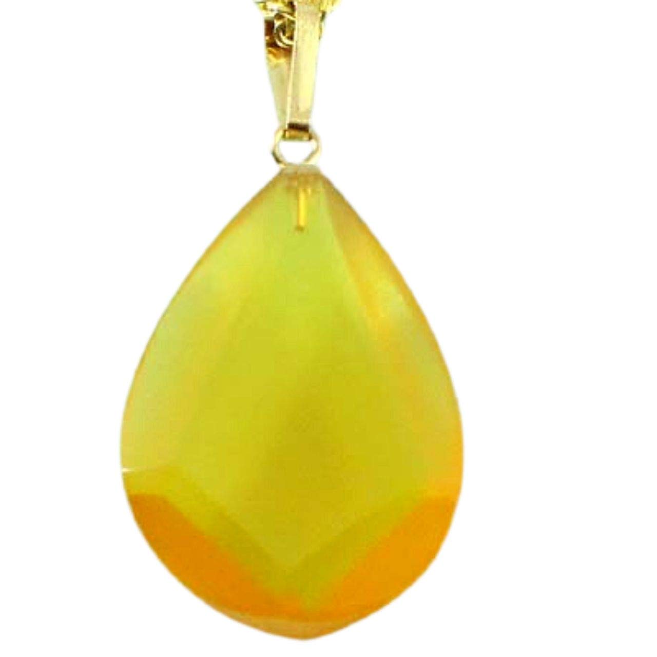 

Подвеска из натурального черепахового панциря с ограненным верхом в форме капли и янтарной позолоченной 18-каратным желтым золотом дужкой 45 см. цепь.