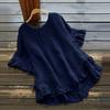 Women Tops Round Neck Short Sleeve Loose Fit Pullover Tops Pure Color Ruffle Hem