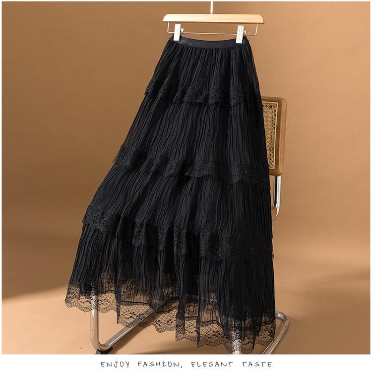 

Летняя женская юбка миди А-силуэта с кружевной отделкой в нежном стиле и эластичной талией, 2025 Large чёрный
