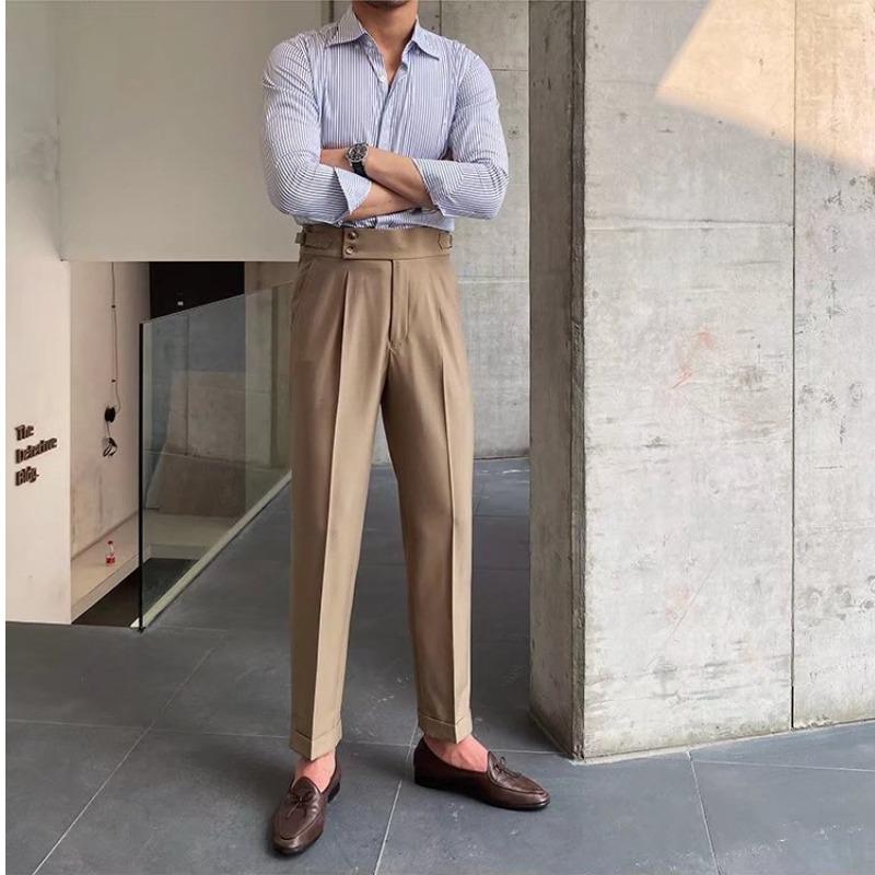 Naples Men's Trendy Casual Italian Business Style High-Waisted Nine-Point Pants 