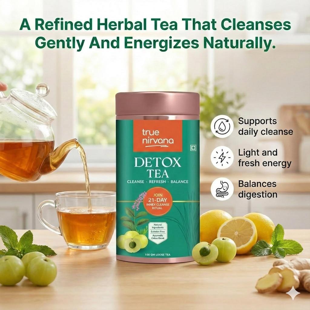 True Nirvana Detox Tea | Ayurvedic Herbal Blend with Triphala, Fennel & Ginger | Caffeine Free, Natural Cleanse & Balance Support | 100 G Lo