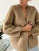 Pure Color Faux Mink Fur V-Neck Women's Cardigan - Loose Fit & Larger Sizes Available