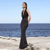 European and American Dresses, Lace Splicing Temperament Hanging Neck V-neck Backless Waist Thin Fish Tail Hip Skirt Mopping Skirt