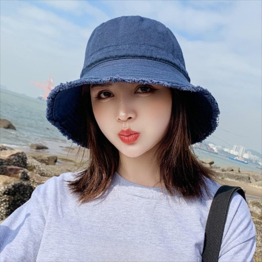 

Sunscreen Jeans Fisherman Hat Big Brimmed Sunscreen Hat Fashion Denim Bucket Hat Women синий