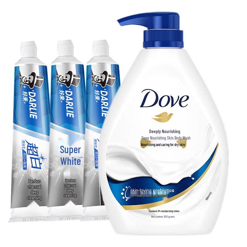 Hawley Bamboo Charcoal Toothpaste & Dove Shower Gel Set