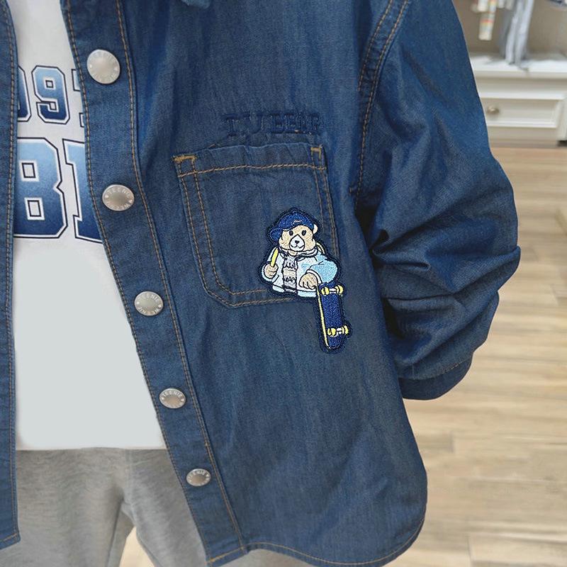 Neue Jungen Leichte Tencel Denim Hemdjacke mit Revers für Frühling und Herbst