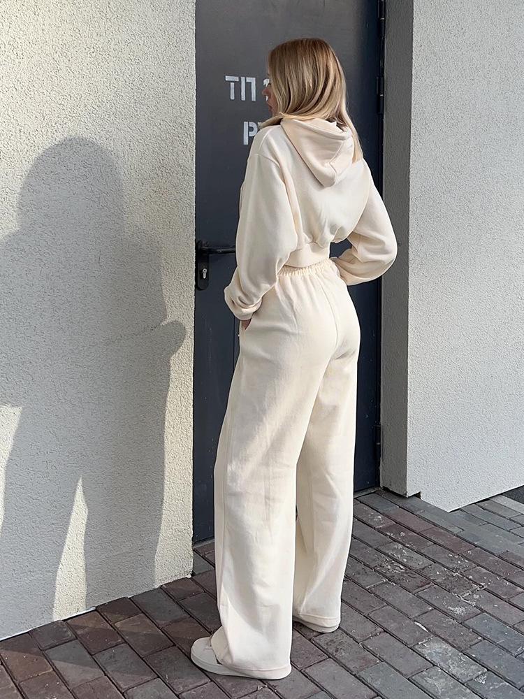 Women's Casual Solid Color Hoodie & Lace-up Pants Two-Piece Set