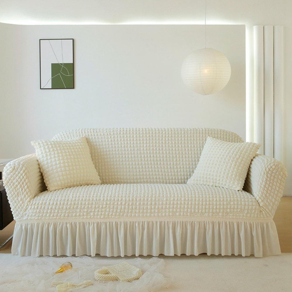 Copridivano Universale a L 3 Posti con Chaise Stretchabile Tessuto a Bolle Antipolvere Copertura Protettiva
