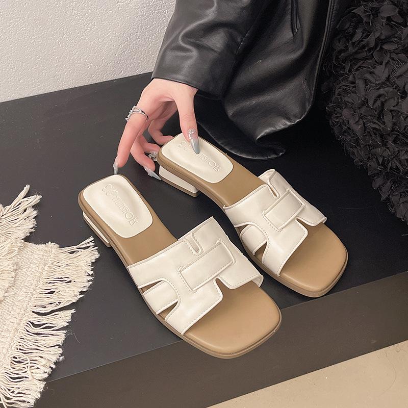 Thick-heeled slippers women's 2025 summer new Korean version versatile square head high-heeled European and American casual fashion cool slippers wom