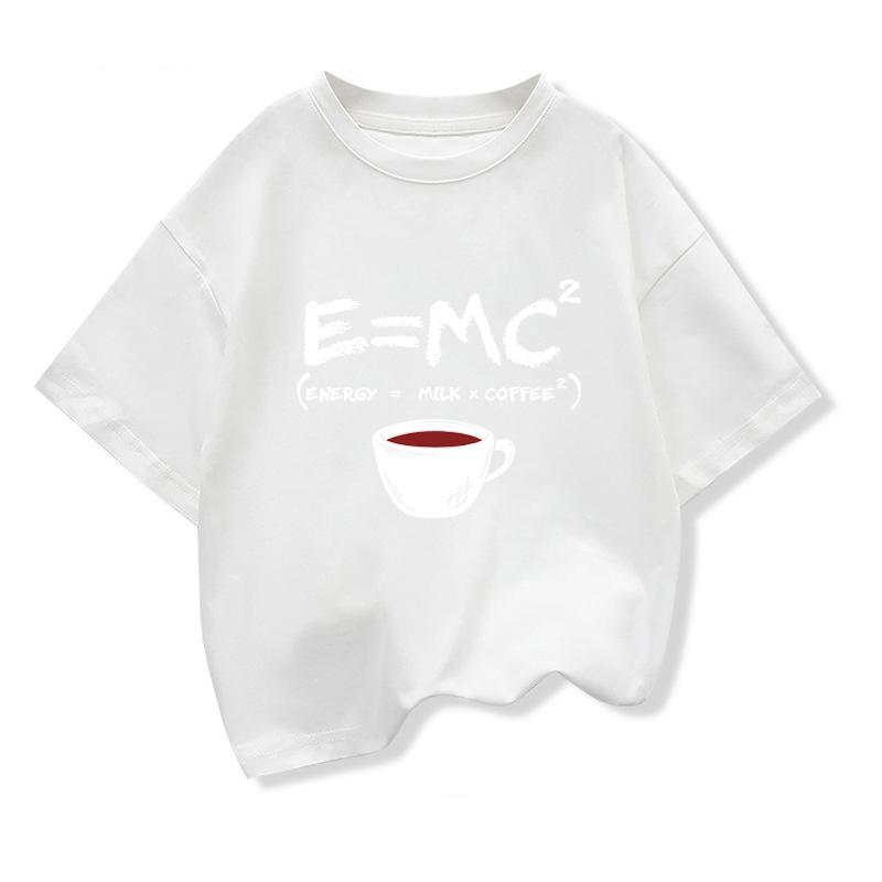 T-shirt d'été pour garçons Coton Décontracté Drôle Imprimé Énergie=Lait+Café Hommes Cool Lâche Col Rond Hauts Pour Bébés Enfants Manches Courtes T-shirts Hommes