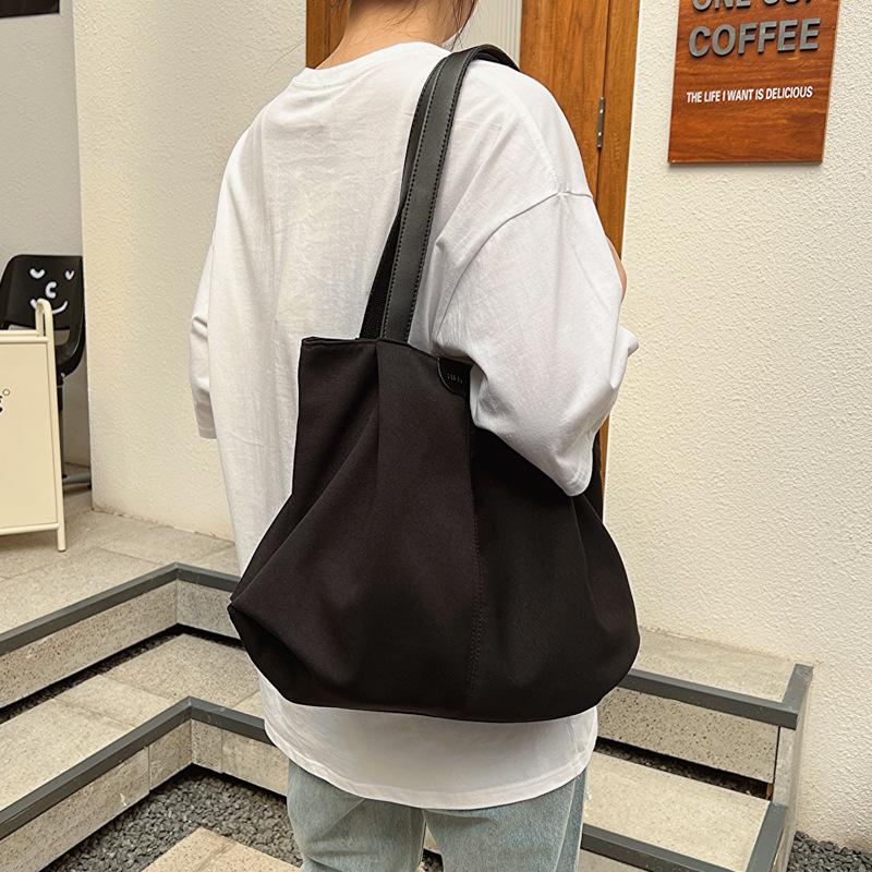 Solid Color Large-capacity Canvas Tote Bag Women's 2025 New Japanese Leisure Ins College Student Class Shoulder Bag