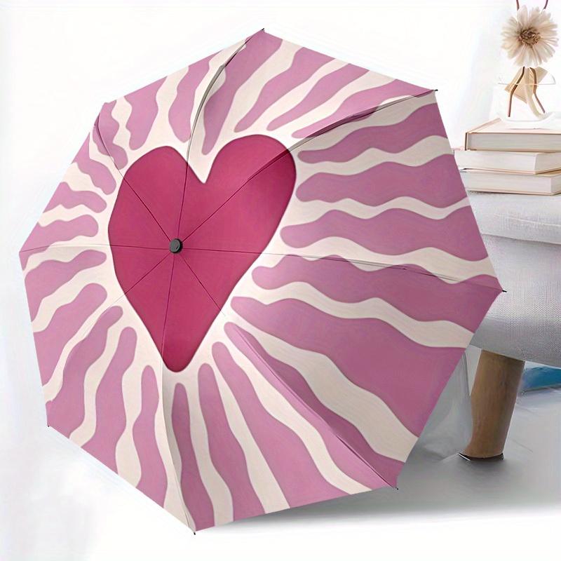 1pc Heart Print Folding Umbrella , 8 Ribs Casual Durable Lightweight Portable Travelling Umbrella For Men & Women yy250728095
