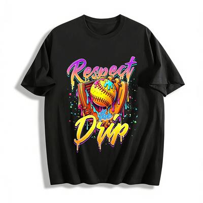Respect The Drip Baseball Graphic Cool Casual Short Sleeve Tee Pure Cotton T-shirt