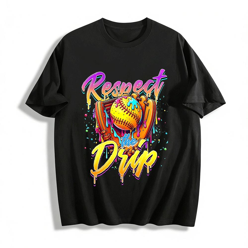 Respect The Drip Baseball Graphic Cool Casual Short Sleeve Tee Pure cotton T-shirt XXS