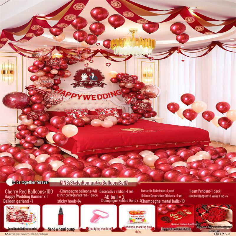 Romantic Wedding Bedroom Balloon Decoration Set for Groom and Bride