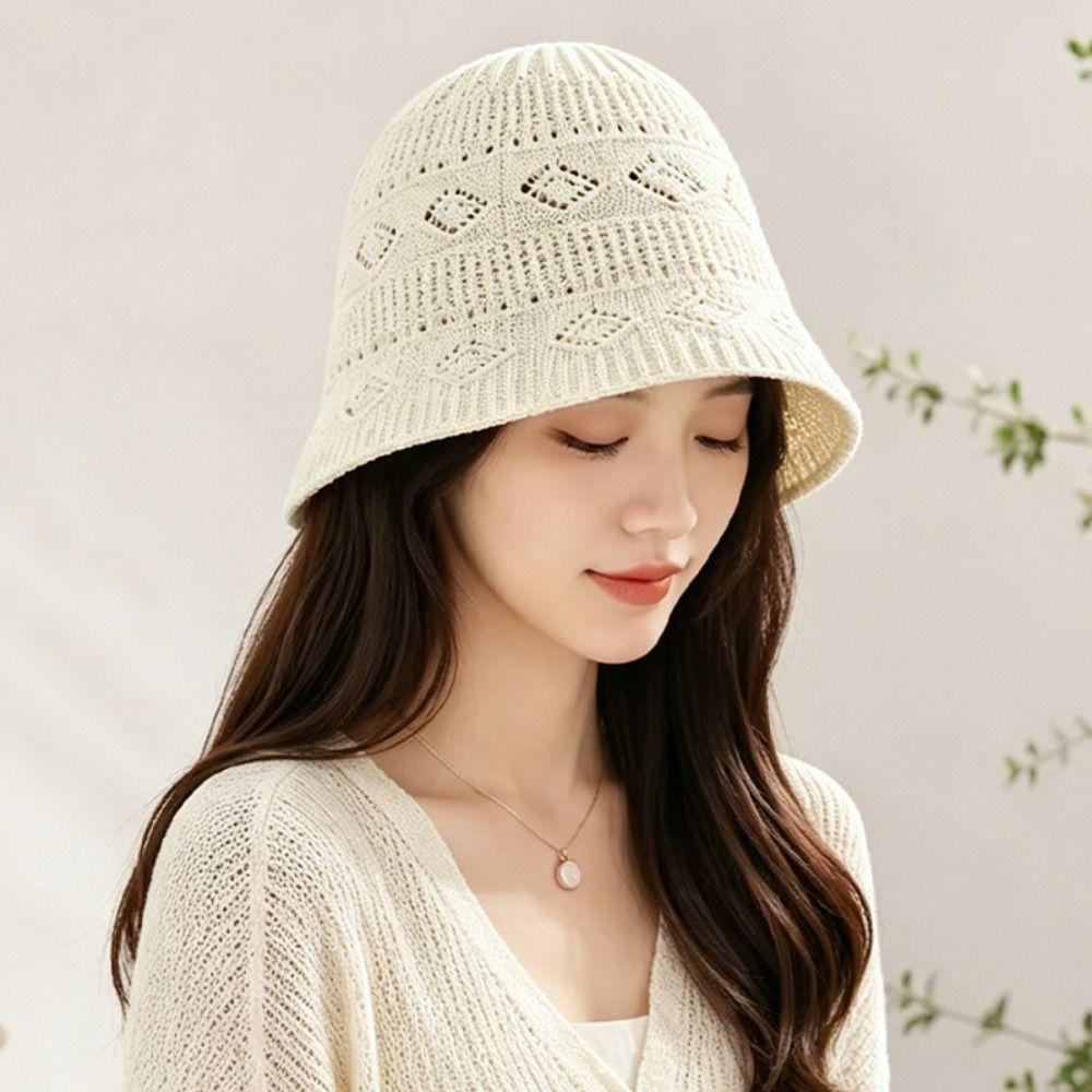 Knitted Texture Bucket Hat Breathable Thin Sun Hat Stylish Crochet Hat  Casual Wear