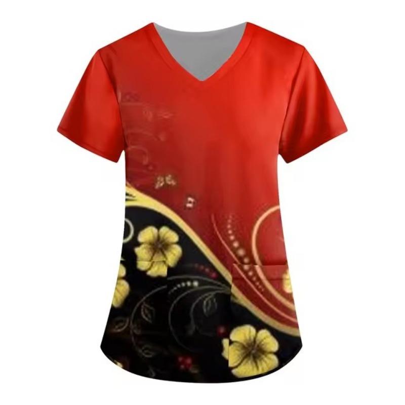 

Женская униформа медсестры со звездным узором и 3D-принтом, V-образным вырезом и карманом, медицинская униформа, модная медицинская одежда для медсестер, женская рабочая одежда XL