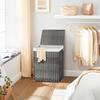 SONGMICS Handwoven Laundry Basket, 90L Synthetic Rattan Clothes Hamper with Lid and Handles, Foldable, Removable Liner Bag, Grey