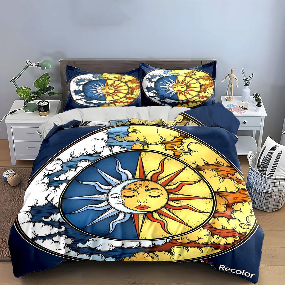 Sun Moon Cosmic Design Set  Kid's and Adults' Bedroom Decor, Exquisite Three-piece Bedding Set Gift