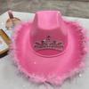 Strass Cowgirlhut Rosa Farbe Tiara Cowgirlhut Western Pailletten Cowboyhut für Jazz-Event