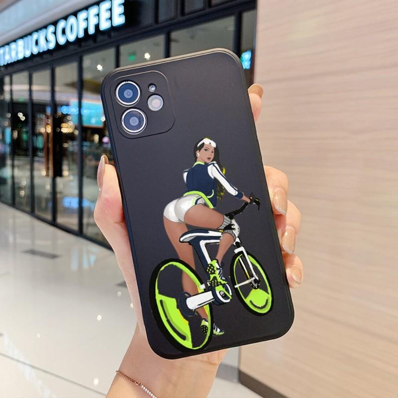 Kryt na telefon s motivem cyklistické dívky pro iPhone 14 11 12 13 Pro Max X XR XSMax 6 6S 7 8 Plus SE 2022 Měkký čtvercový barevný kryt na telefon