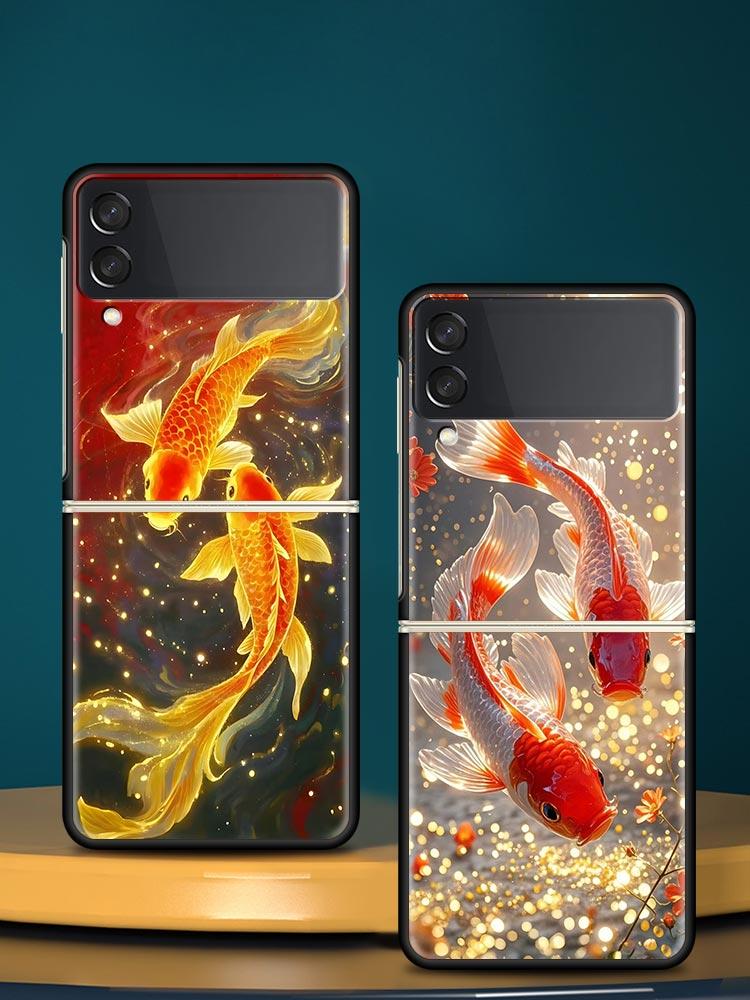 Goldfish Swimming Hard PC Phone Case For Samsung Galaxy Z Flip 7 6 5 4 Black Cover For Galaxy Z Flip 3 Foldable Shell Fundas Bag