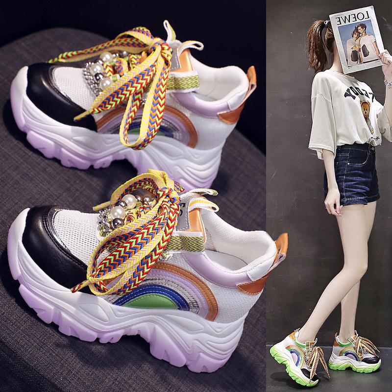 Fashion Women Platform Sneakers 9cm Height Increasing Chunky Casual Shoes Sports Vulcanized Shoes Woman Colorful Female Fashion Sneakers