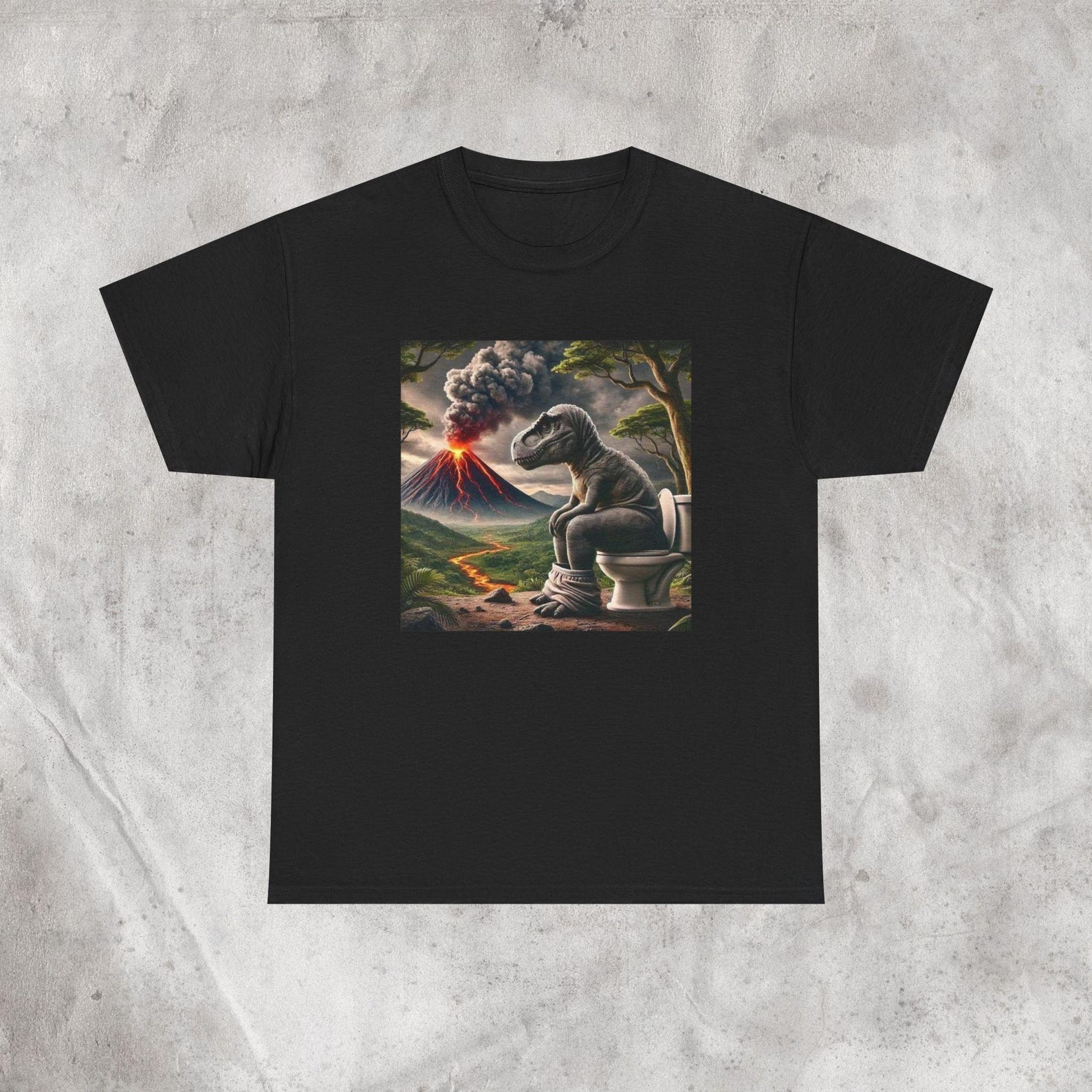 Meme Shirt , Ai T-rex meme shirt T-Rex Volcano Scene Tee | Dinosaur Lava Eruption Graphic Shirt Gen Alpha brainrot funny tee genz brainrot S