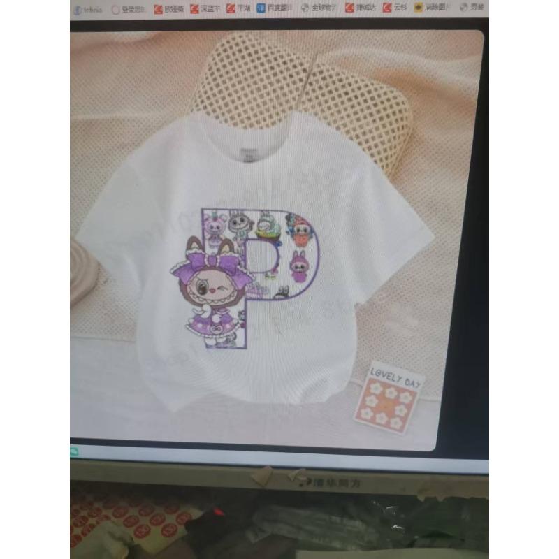 Cute Labubued Letter Printed T-shirt Cotton Summer Outdoor Wear Short Sleeve Girls Clothes Top Cartoon Children Clothing Toddler