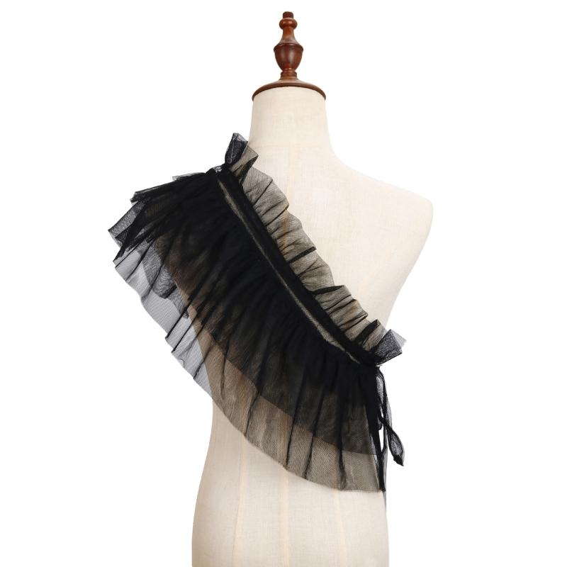 Women Ruffled Mesh False Collar Shrug Japanese Anime Girls Shoulder Wrap Shawl Vintage Capelet Halloween Props Costume