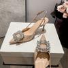 Baotou High-Heeled Sandals Stiletto Strap Nude Small Fragrant Single Shoes Pointed One-Word Buckle Women'S Buckle