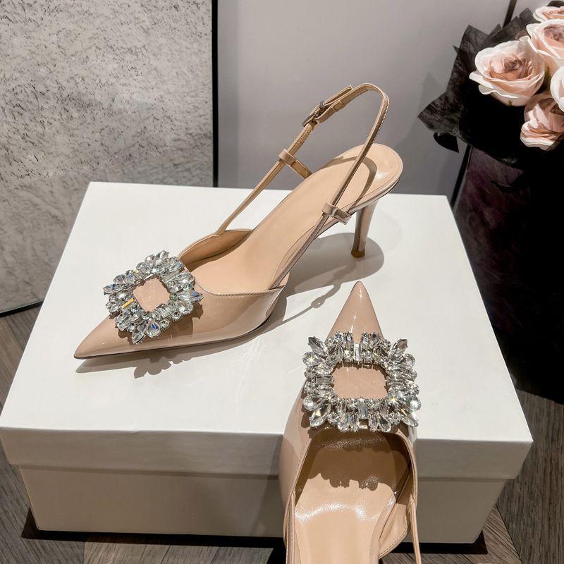 Baotou High-Heeled Sandals Stiletto Strap Nude Small Fragrant Single Shoes Pointed One-Word Buckle Women'S Buckle