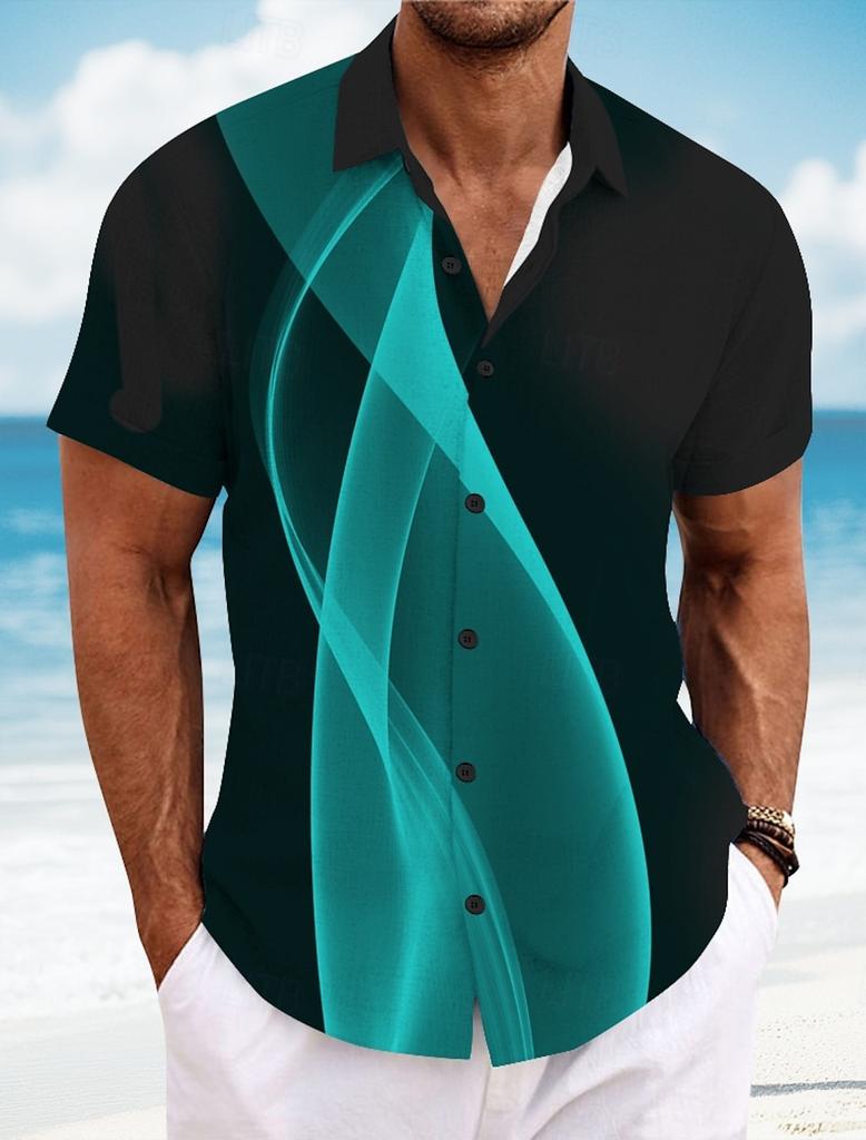 Men's Geometric Line Abstract Art Shirt Summer Shirt Button Up Shirt Short Sleeve Fashion Summer 3D Print Casual Shirt