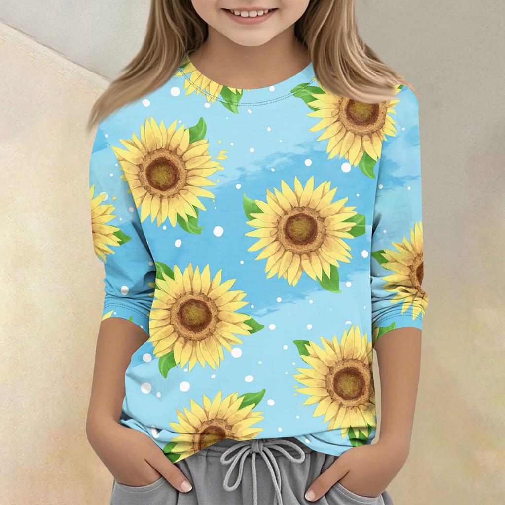 Kinder bedrucktes Rundhals Siebenviertelarm Freizeit T-Shirt