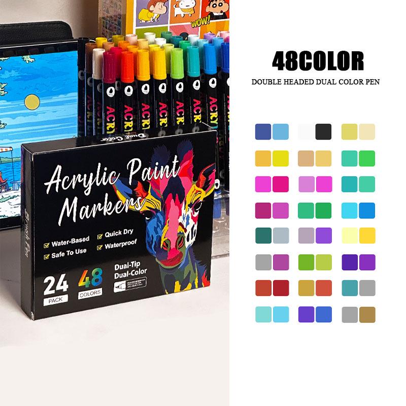 Dual-Ended Two-Color Acrylic Markers Set - 72 Colors for Kids' Painting & Doodling