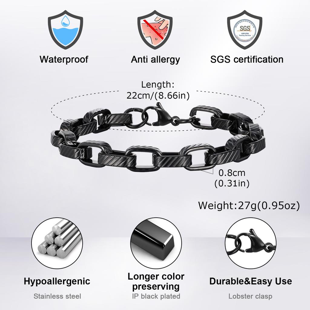 Punk Rock Chuky Chain Bracelets for Men Teens Boys, Stainless Steel Rectangle Links Chain Wristband New Jewelry