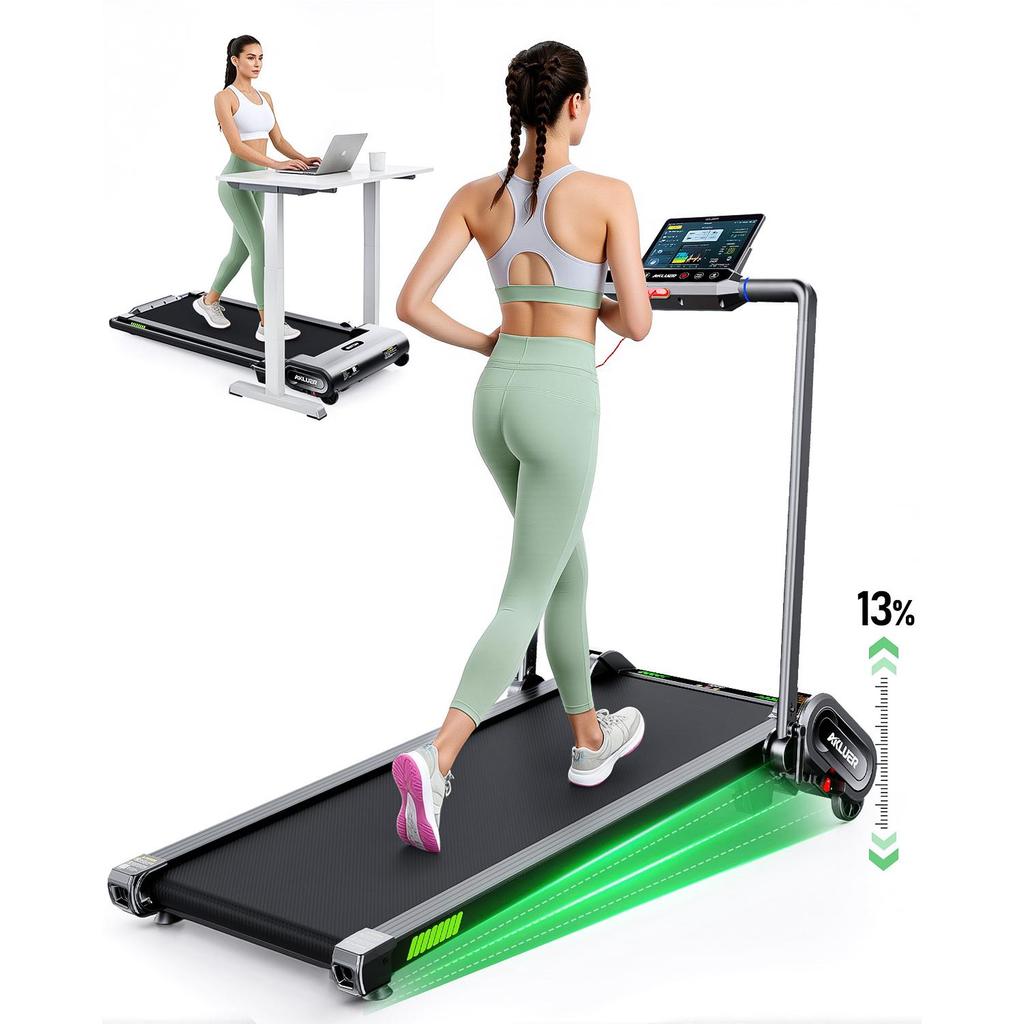 EU Stock AKLUER Treadmill with Auto 13% Incline & Shock Absorption Handle